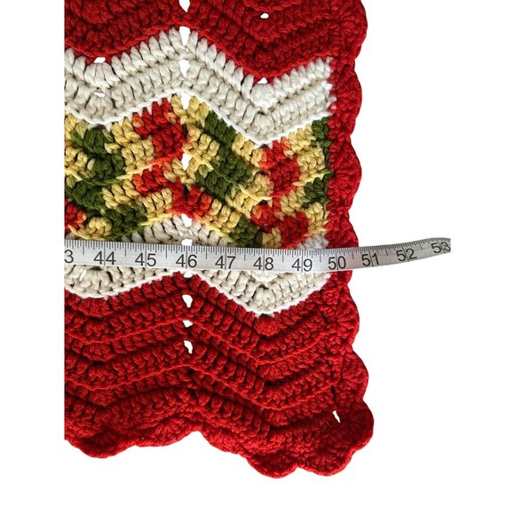 Handmade Crochet Chevron Pattern Blanket Throw Red/Green/White 47"x80" Grandma - Picture 3 of 9